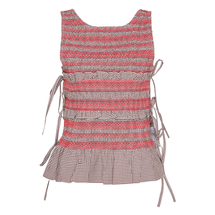 Check Cotton Smocked Tie Top