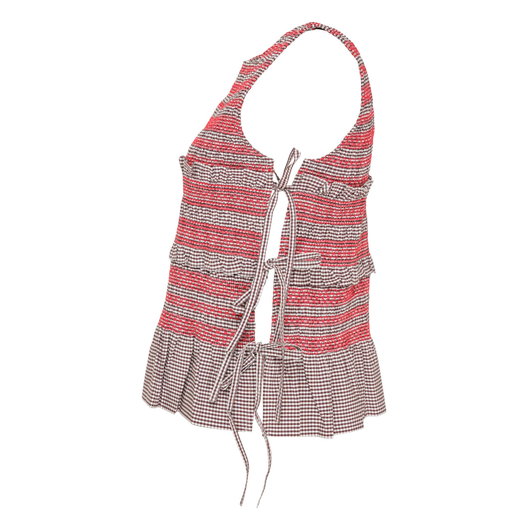 Check Cotton Smocked Tie Top