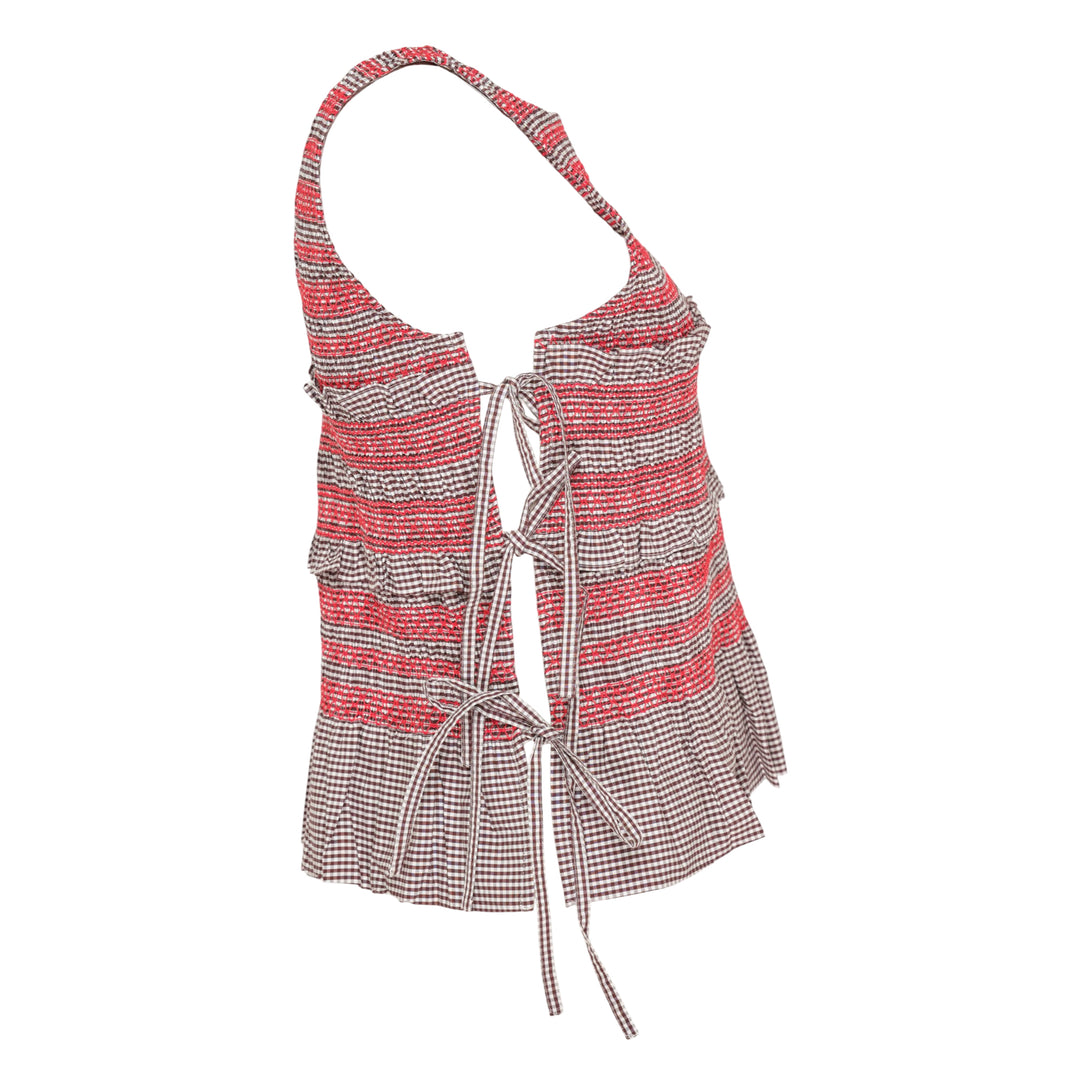 Check Cotton Smocked Tie Top