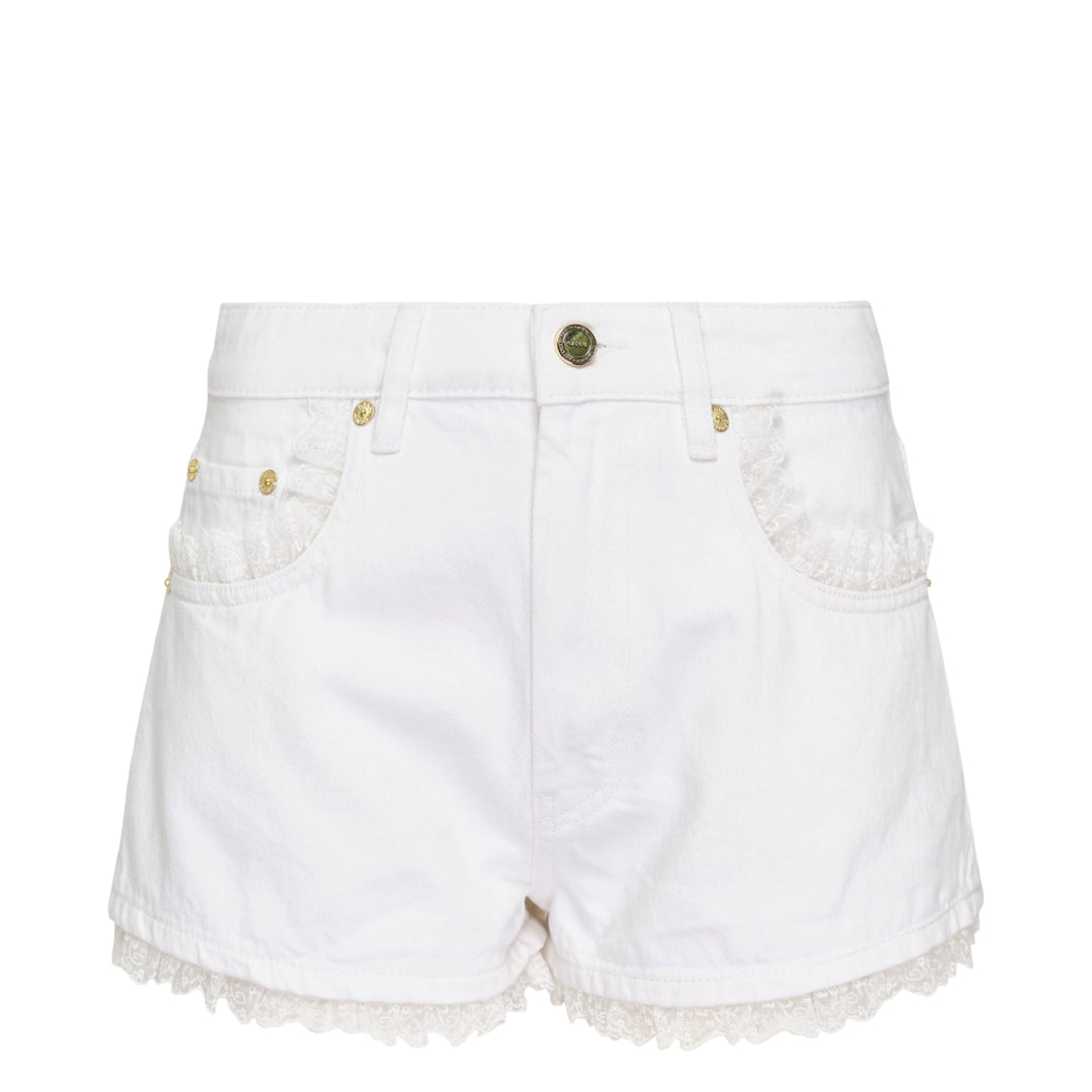 White Denim Lace Mini Shorts