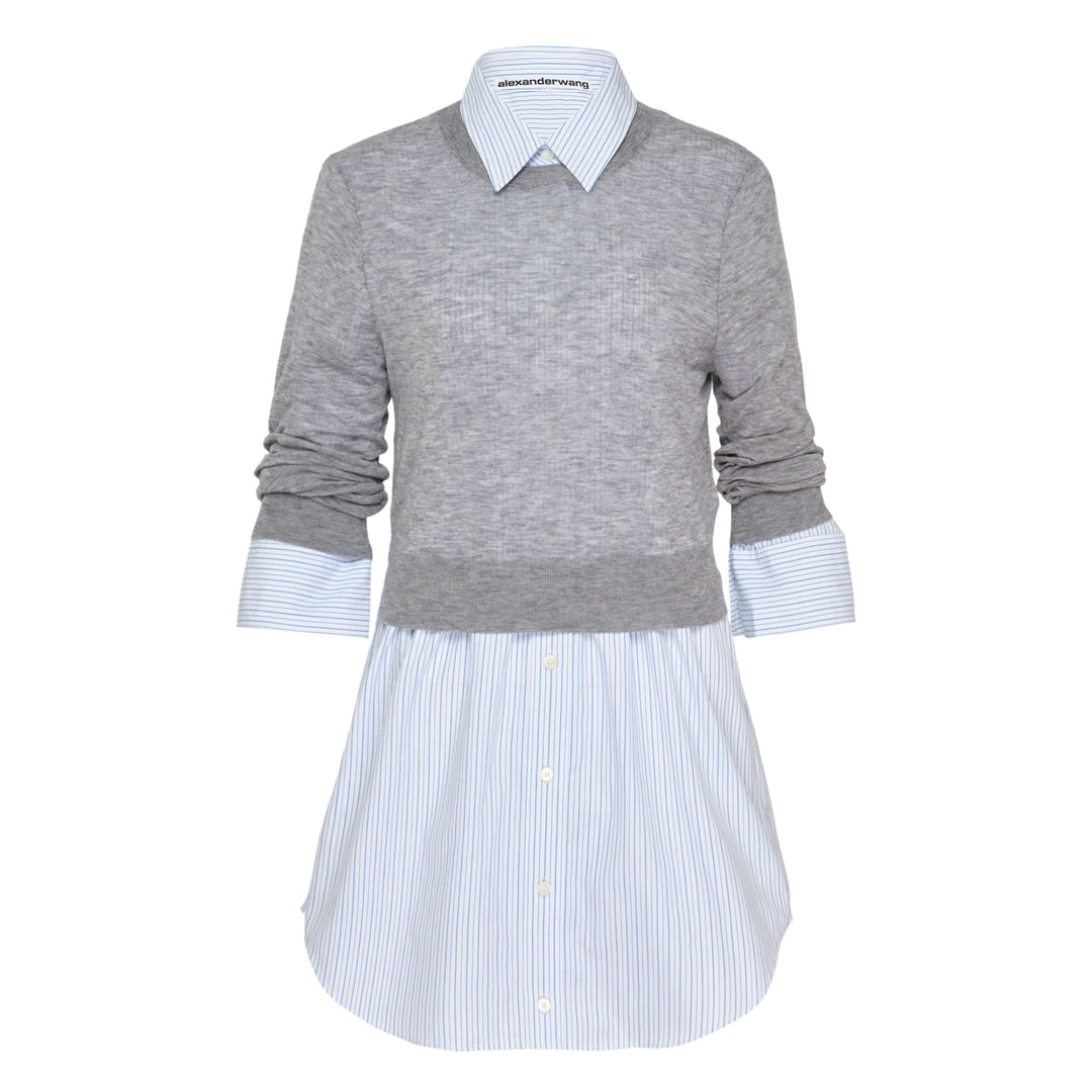 Button Up Sheer Crewneck Combo