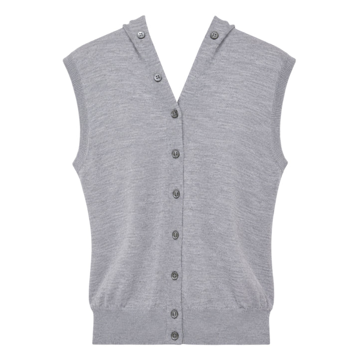 Alexander Wang heather grey hooded tank cardigan with full button-down front closure, ribbed trim, and woven brand label at hem - view 2
