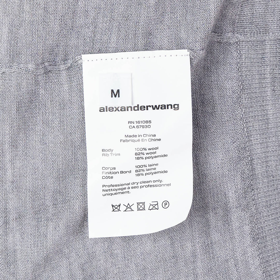 Alexander Wang heather grey hooded tank cardigan with full button-down front closure, ribbed trim, and woven brand label at hem - view 4