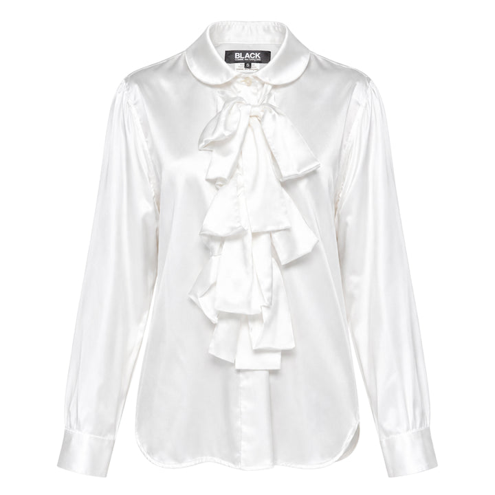 Satin Ruffle Bow Long Sleeve Shirt