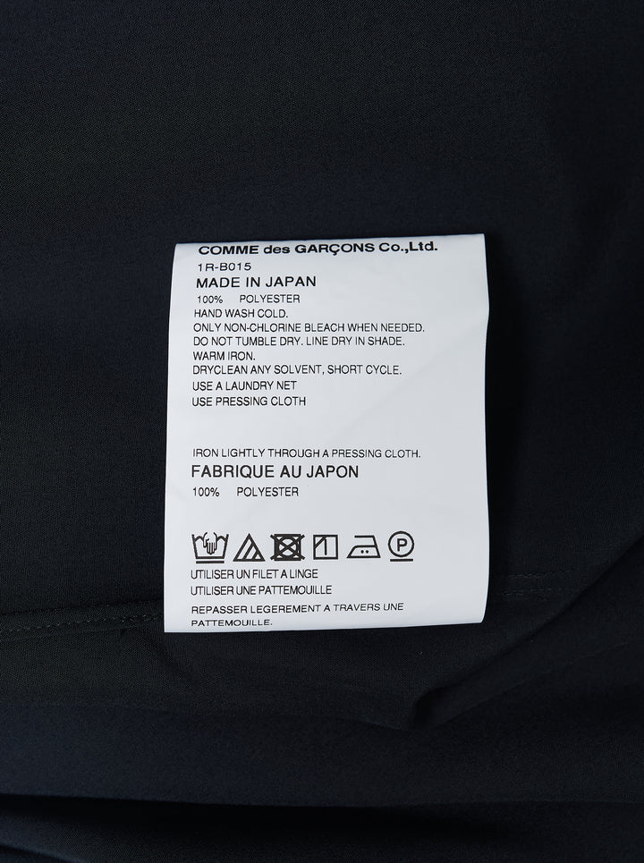 Comme des Garçons Black long sleeve navy polyester broadcloth shirt with dramatic gathered frill flounce at the hem and button-front fastening - view 3