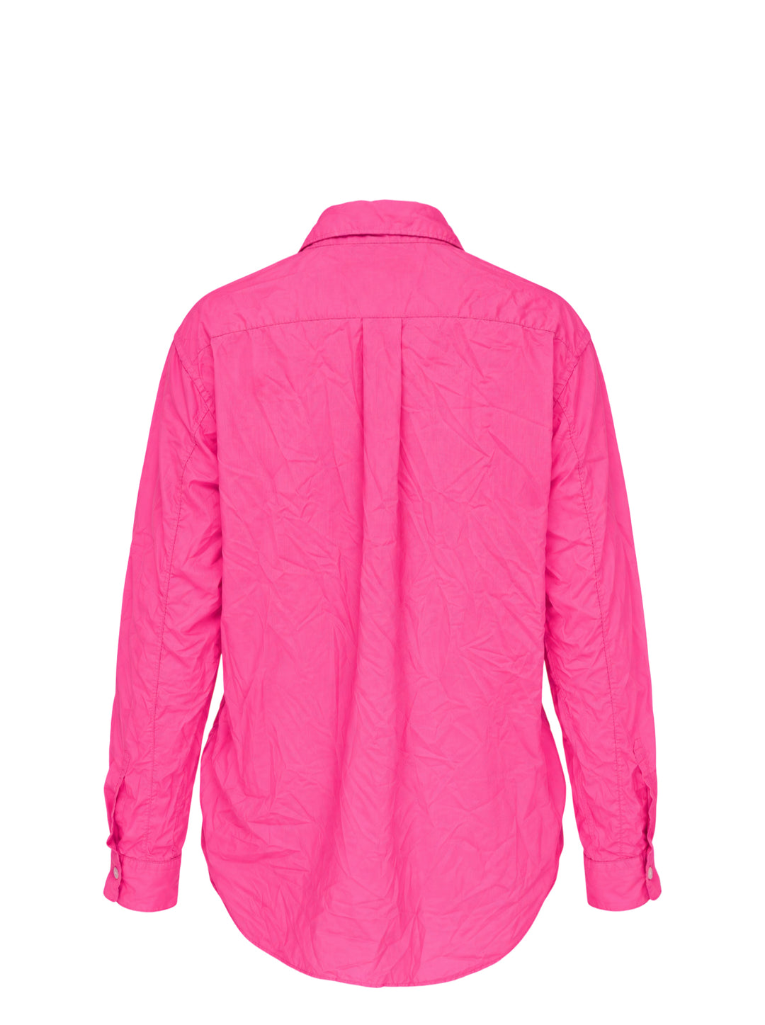 Comme des Garçons Black long sleeve pink crinkled shirt with curved seams, draped hem and side zip pockets - view 2