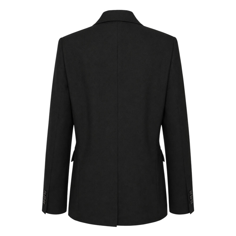 Comme des Garçons BLACK wool tropical jacket in black with Peter Pan collar, four-button front fastening, welt chest pocket, hip flap pockets, and scalloped hem, shown flat on white background - view 2