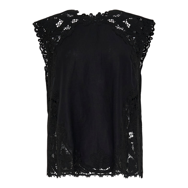 Amelie Lace Trim Linen Top