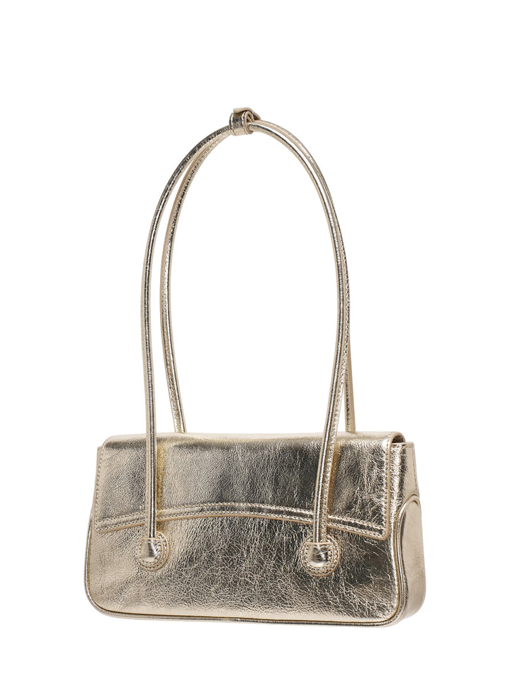 Marge Sherwood small flap shoulder bag in crinkled metallic leather with long rounded handles - view 2