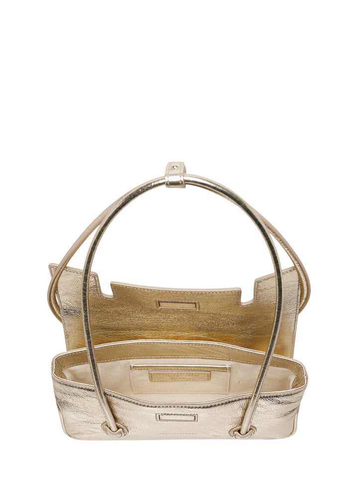 Marge Sherwood small flap shoulder bag in crinkled metallic leather with long rounded handles - view 3