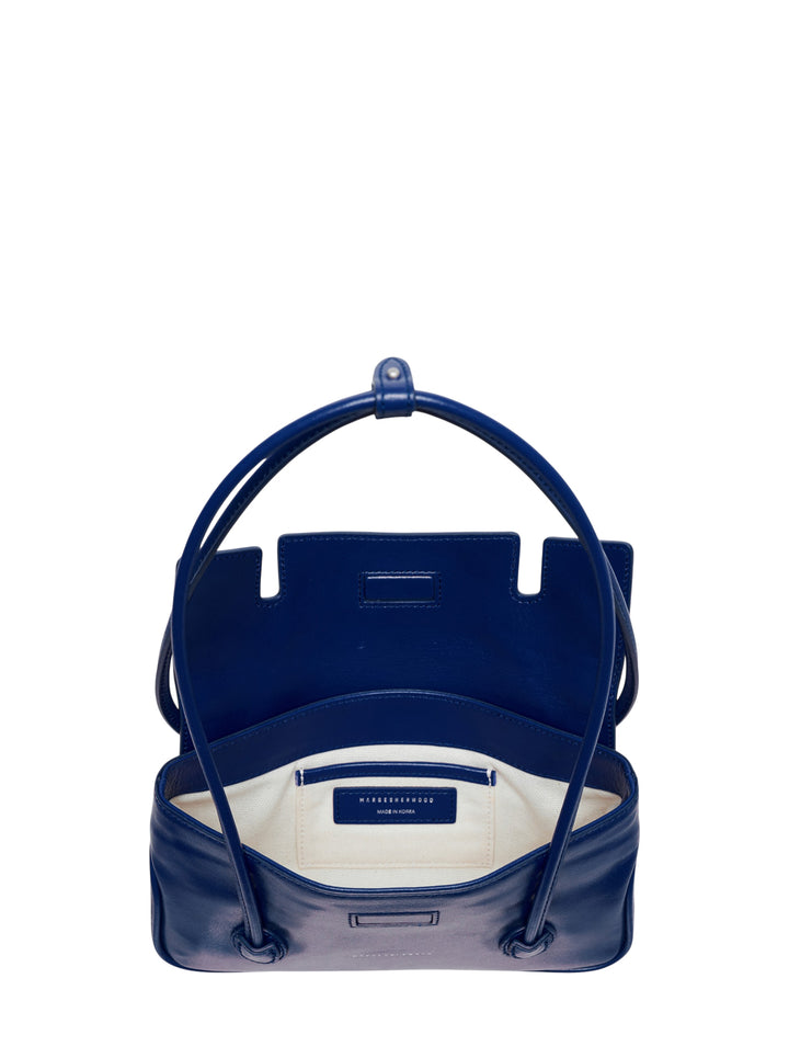 Marge Sherwood Flap Small shoulder bag in cobalt blue glazed leather with dual slim straps and twin side pocket tabs, front view on white background - view 3