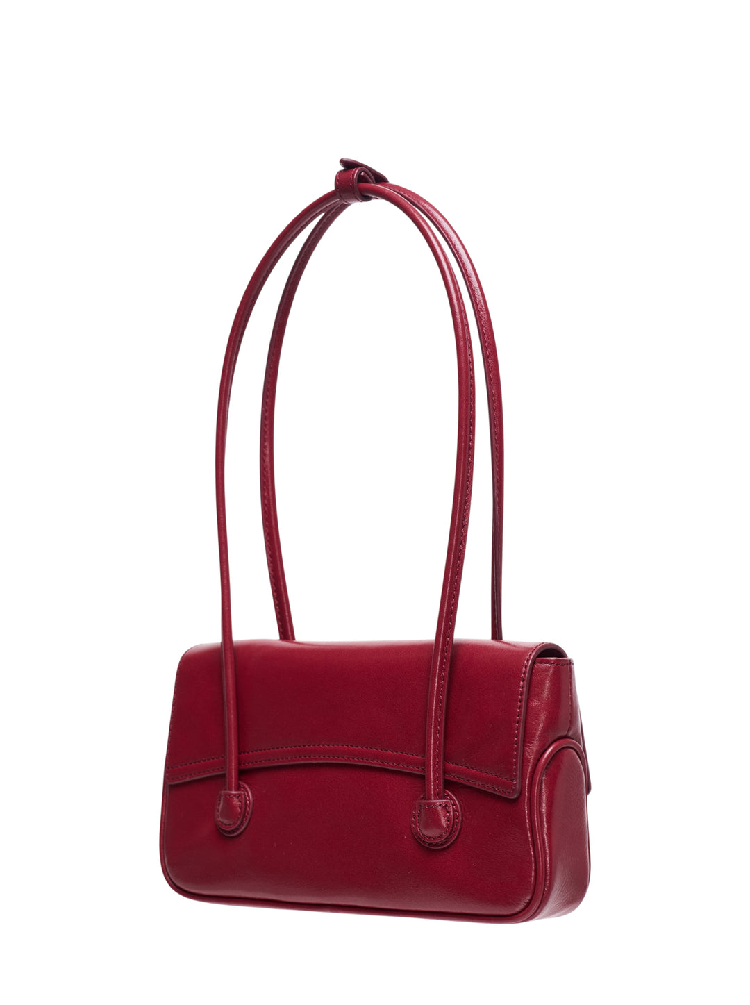 Marge Sherwood Flap Small shoulder bag in deep crimson glossy leather with elongated shoulder strap and dual ring loop hardware - view 2