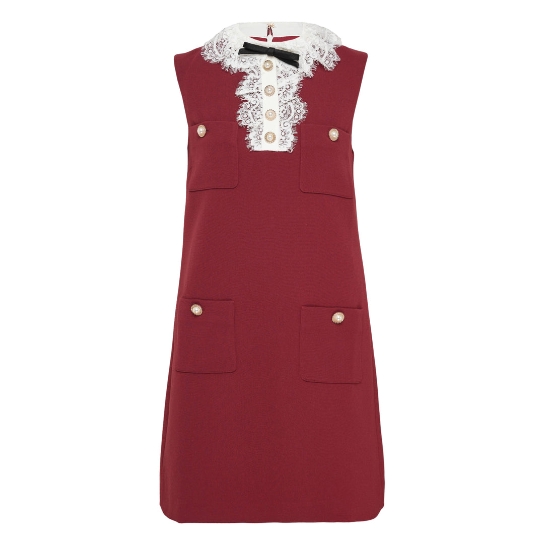 Burgundy Crepe Lace Collar Mini Dress