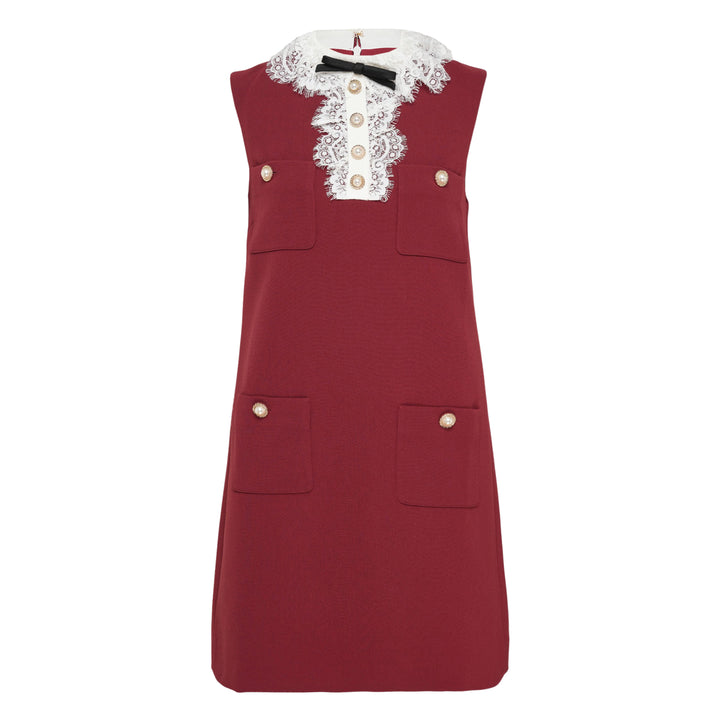 Burgundy Crepe Lace Collar Mini Dress