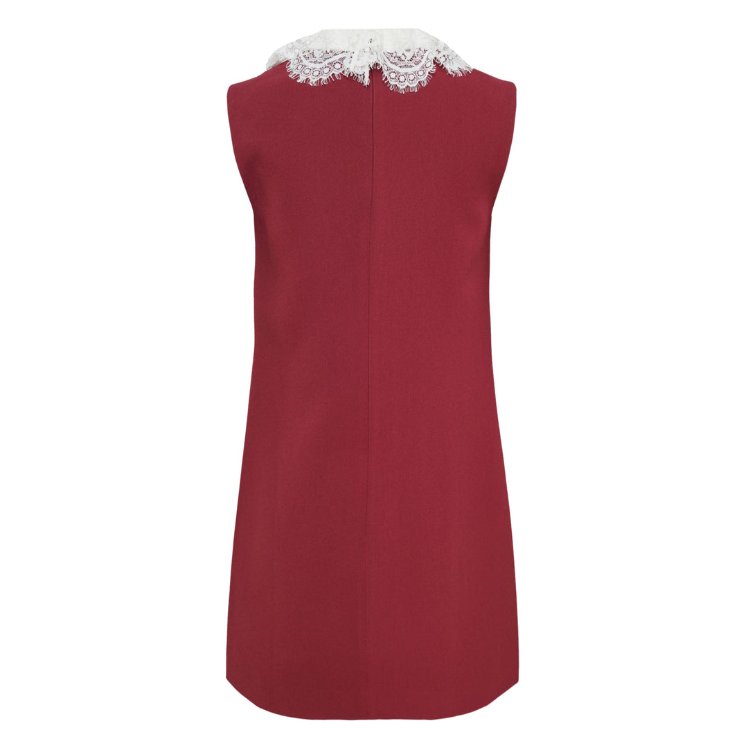 Burgundy Crepe Lace Collar Mini Dress