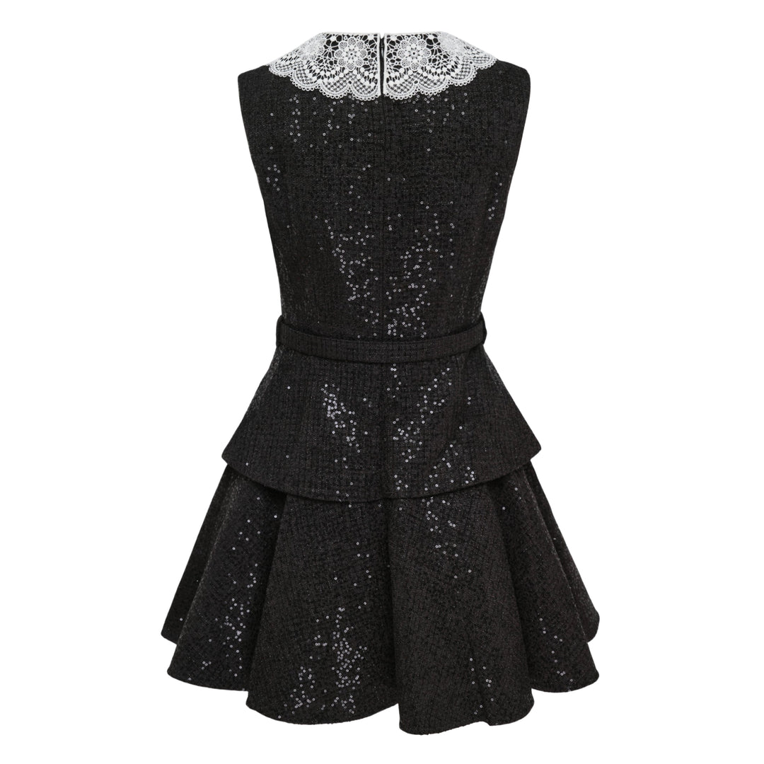 Black Sequin Boucle Mini Dress