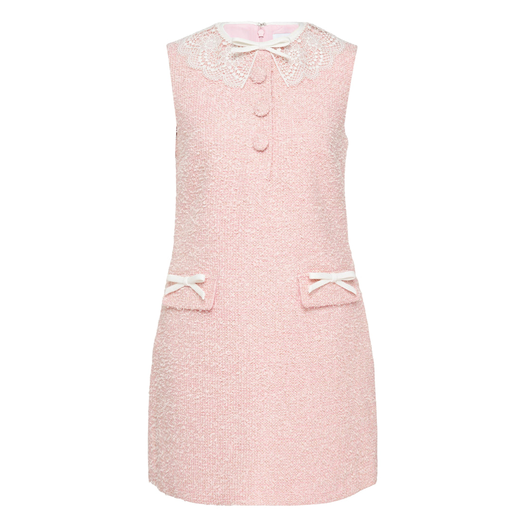 Pink Bouclé Lace Collar Mini Dress