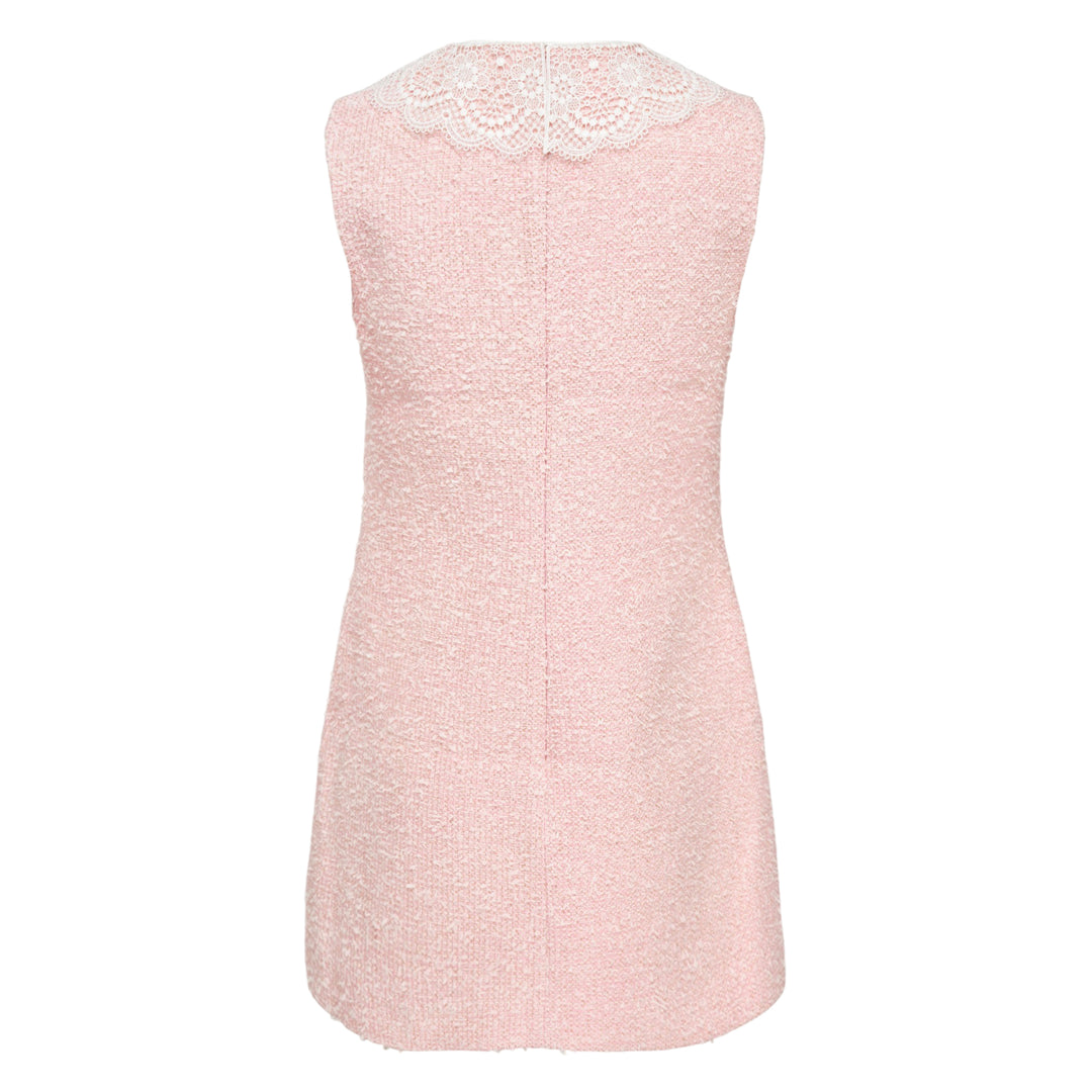 Pink Bouclé Lace Collar Mini Dress