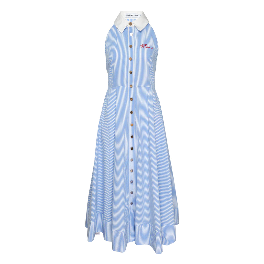 Blue Striped Cotton Midi Dress