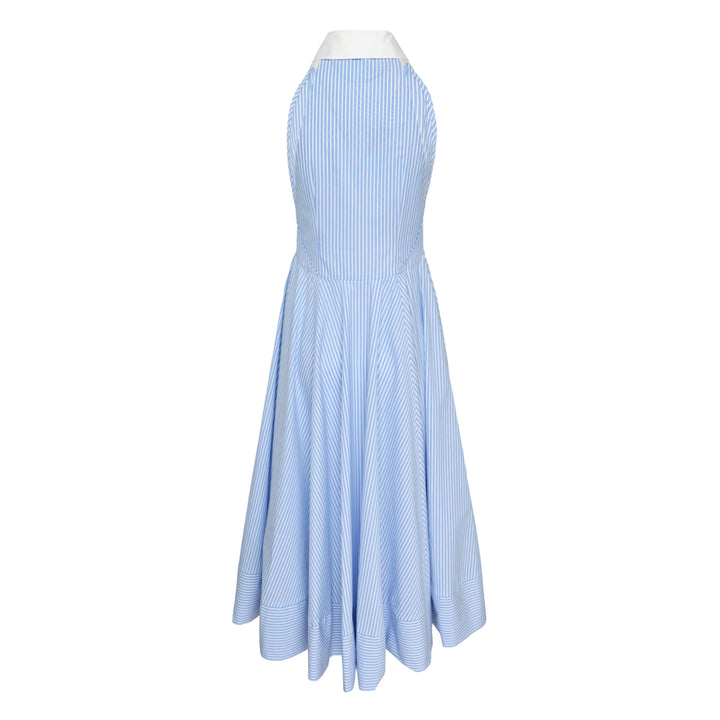 Blue Striped Cotton Midi Dress