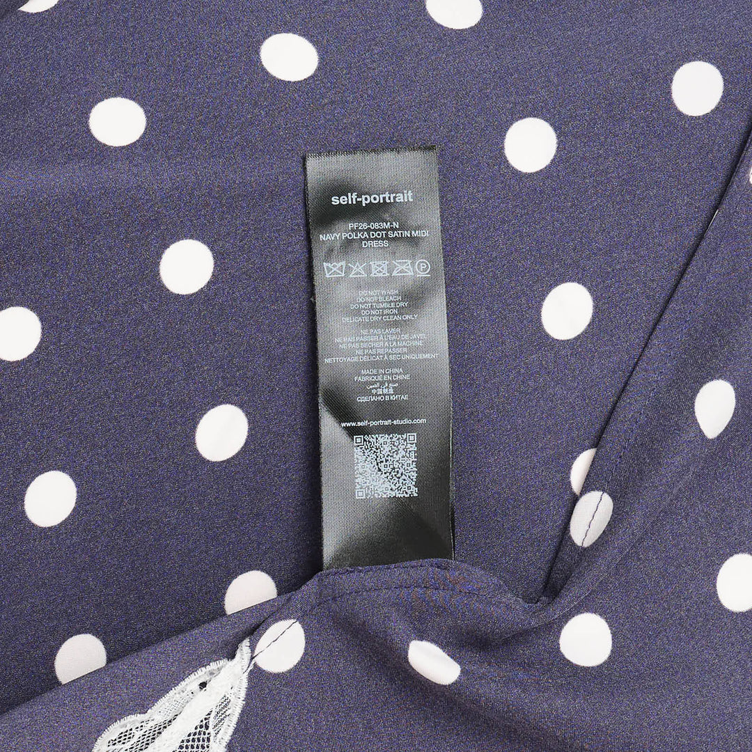 Navy Polka Dot Satin Midi Dress