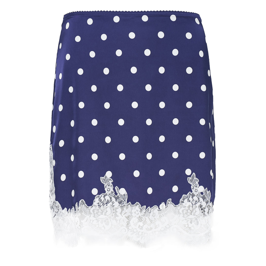 Navy Polka Dot Satin Mini Skirt