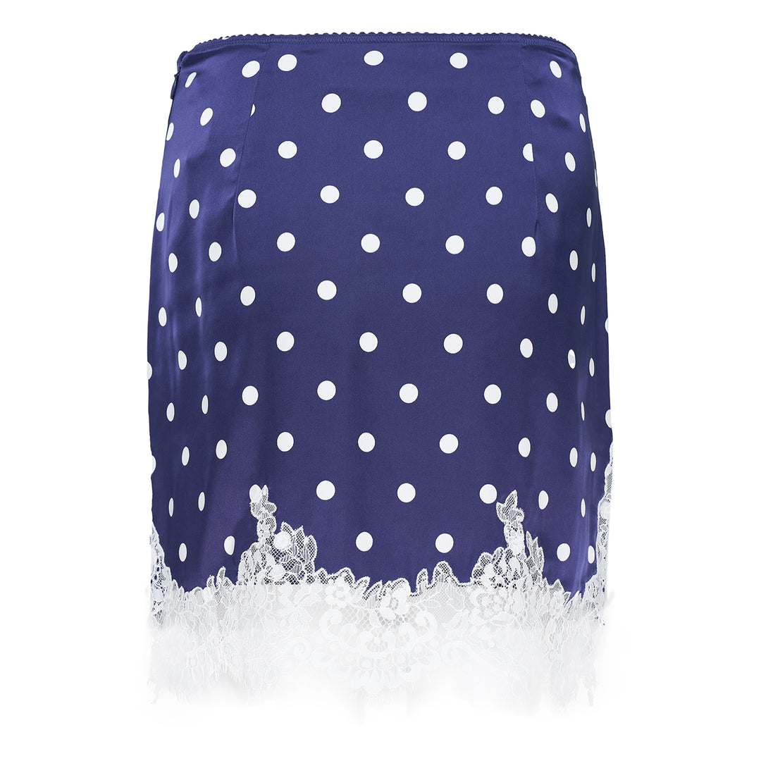 Navy Polka Dot Satin Mini Skirt