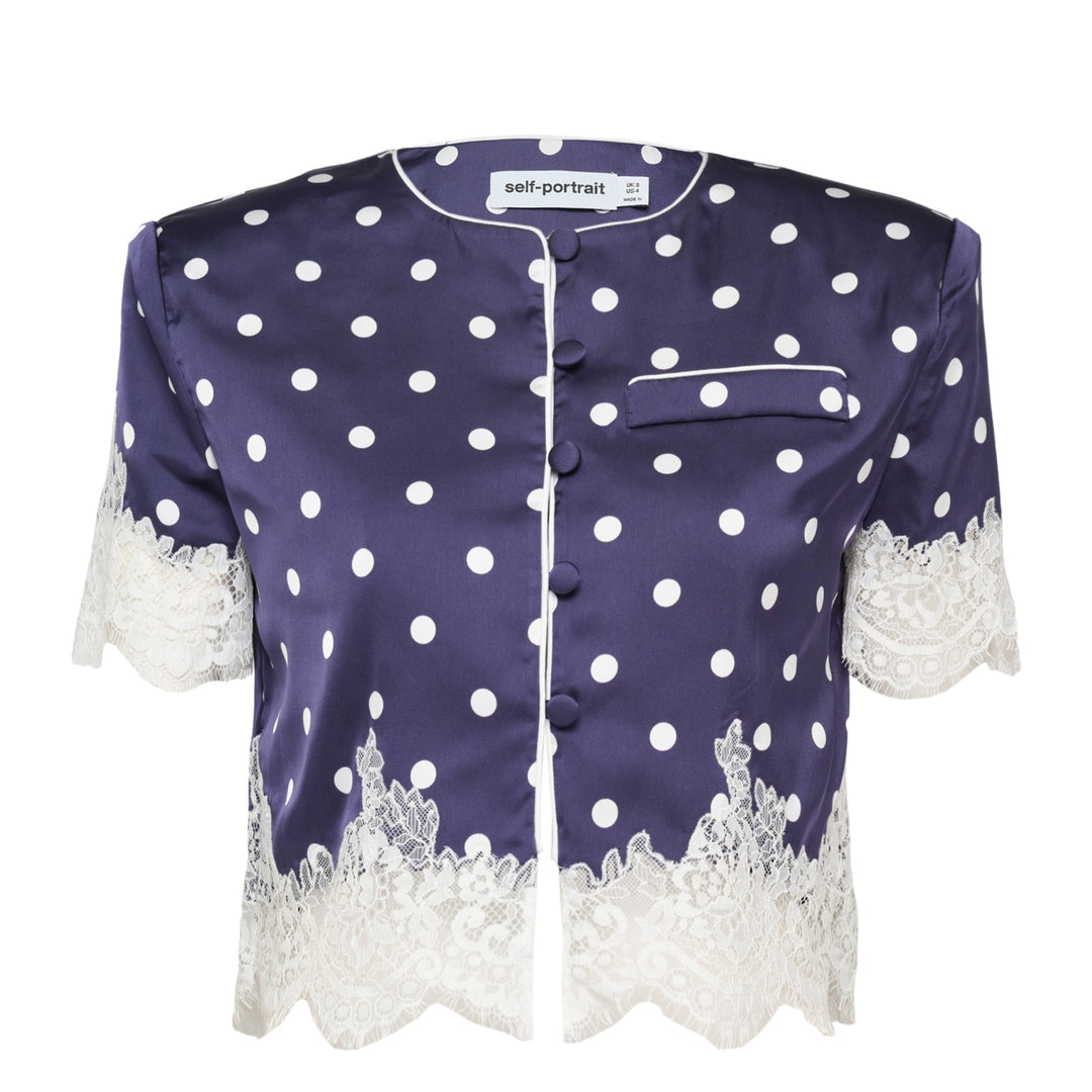 Navy Polka Dot Satin Top