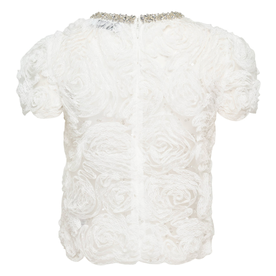 White Rosette Embellished Top