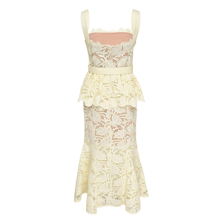 Ivory Lace Peplum Midi Dress
