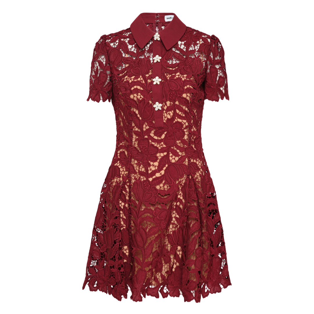 Burgundy Lace Mini Dress