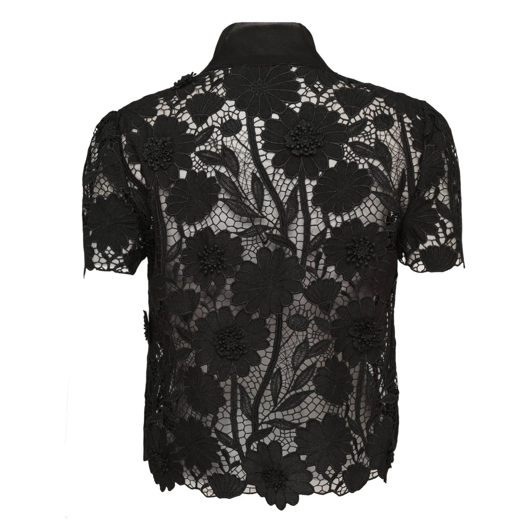 Black Lace Tie Neck Top