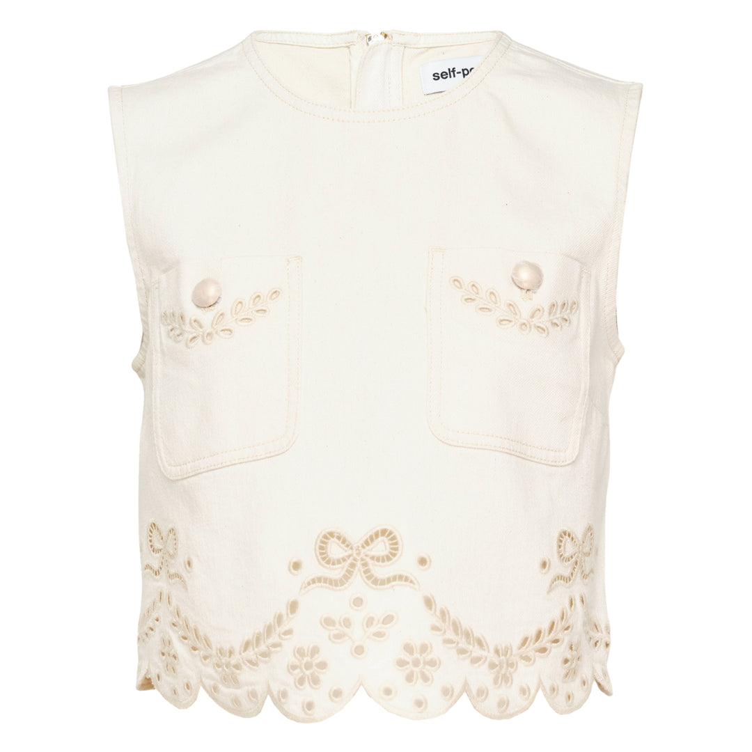 Cream Broderie Denim Top