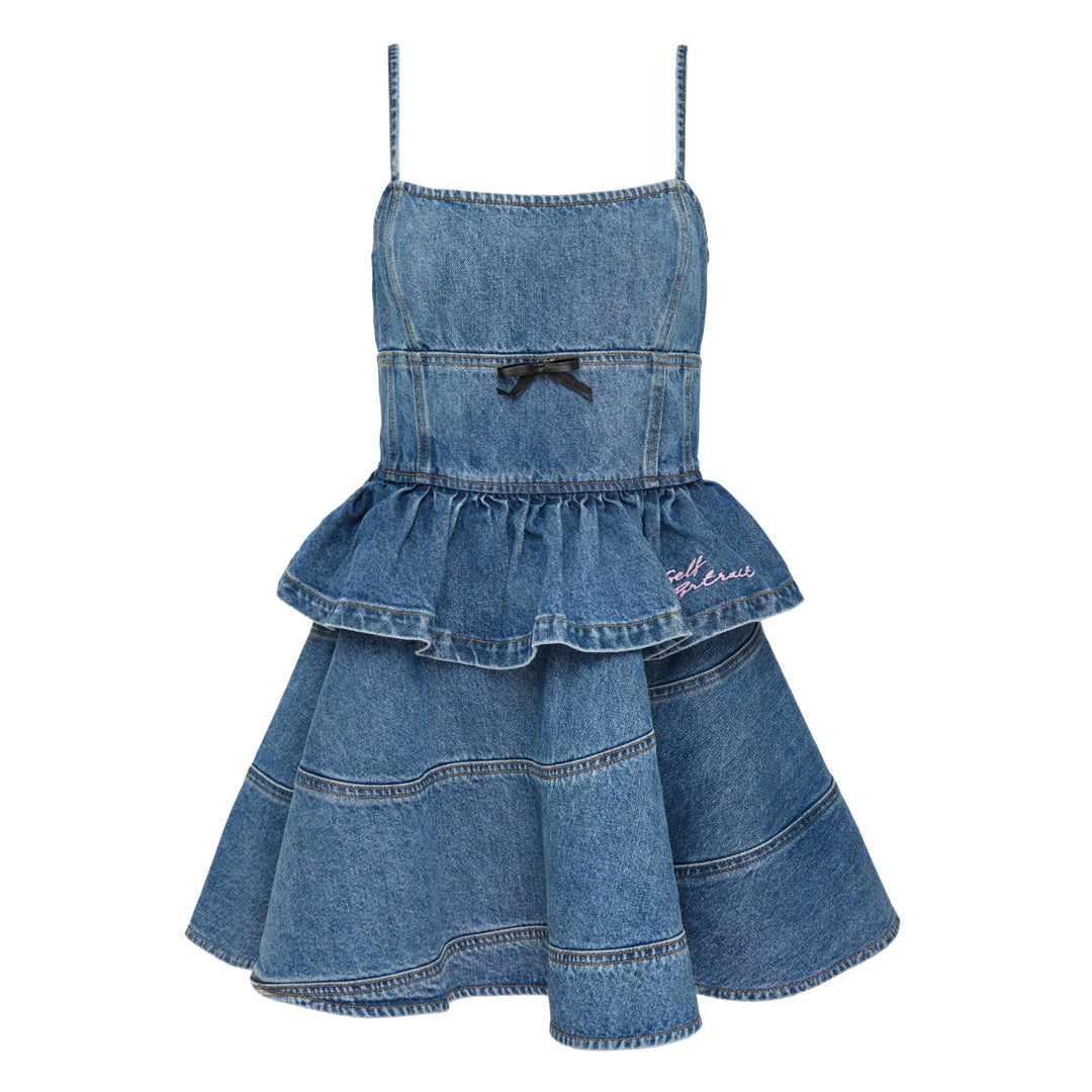 Denim Flared Peplum Mini Dress