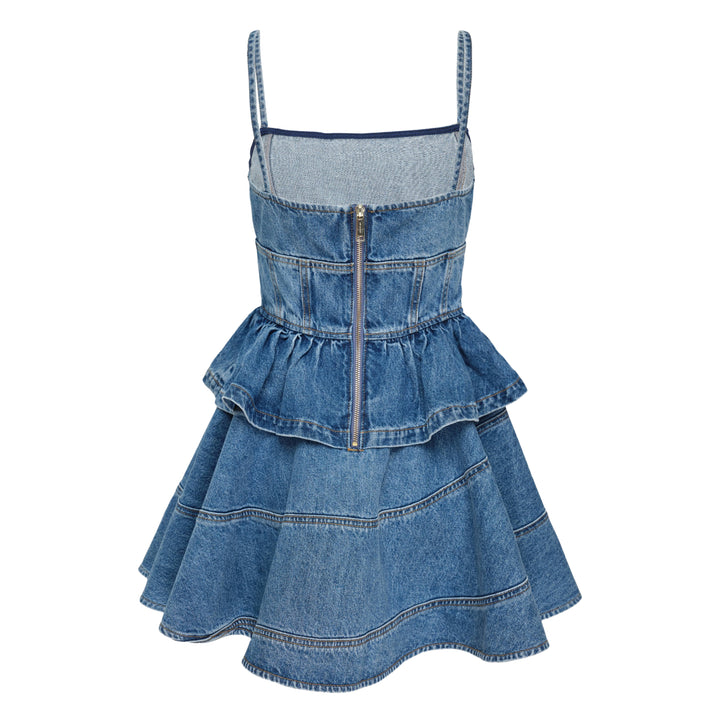 Denim Flared Peplum Mini Dress