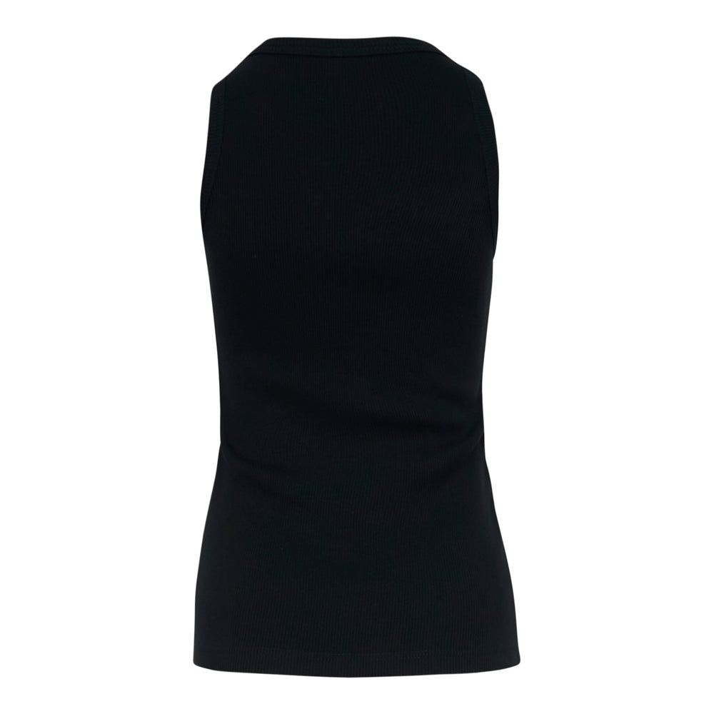 sacai white ribbed cotton jersey tank top with mock-neck collar and tonal logo badge, front view