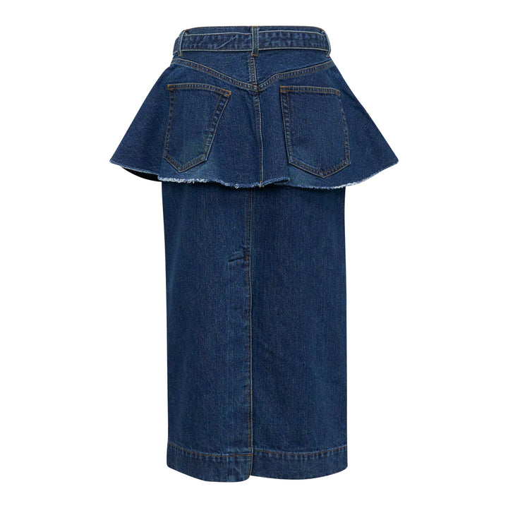Peplum Denim Midi Skirt