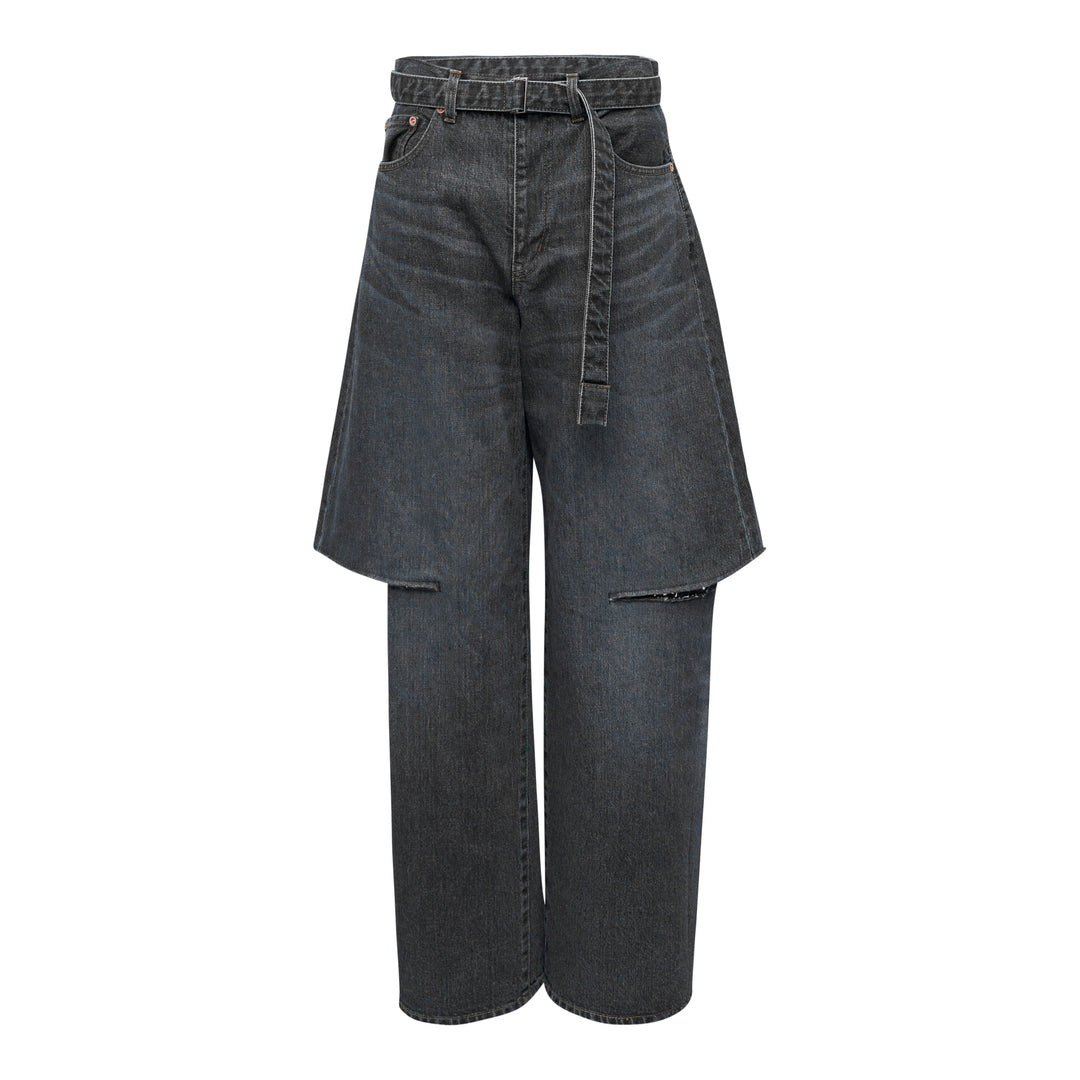 Layered Wide-Leg Denim Jeans