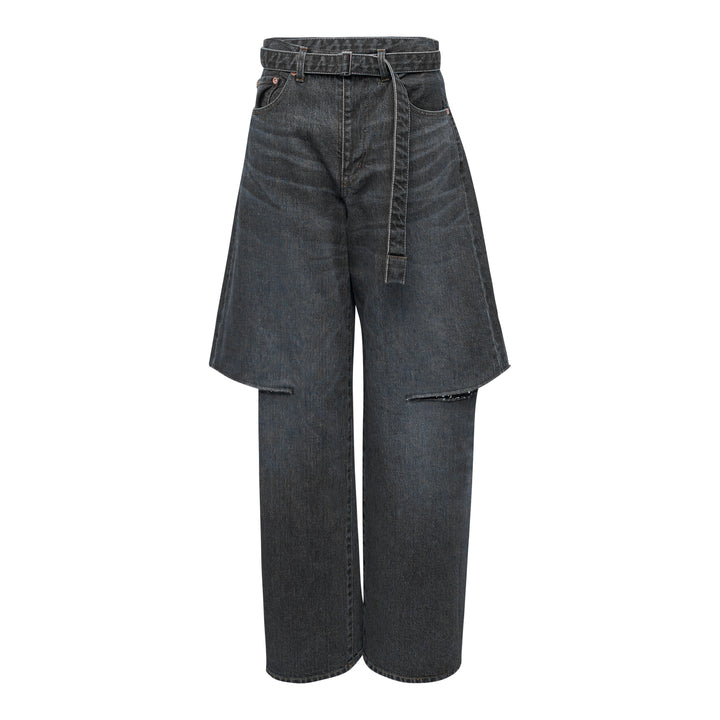Layered Wide-Leg Denim Jeans