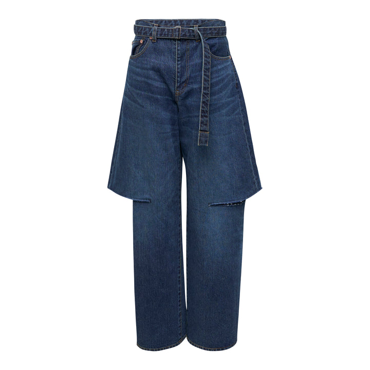 Layered Wide-Leg Denim Jeans