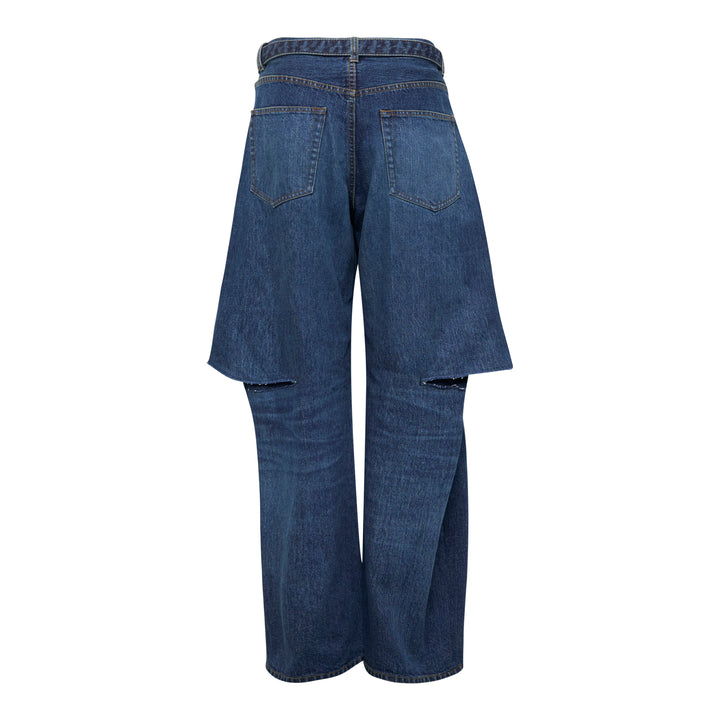 Layered Wide-Leg Denim Jeans