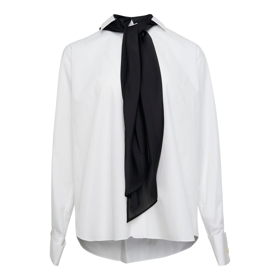 White Poplin Scarf Shirt