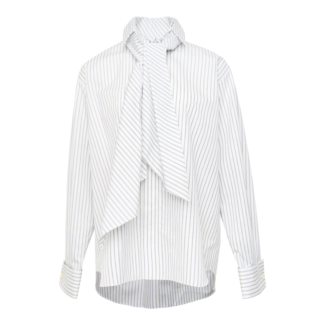 White Poplin Scarf Shirt