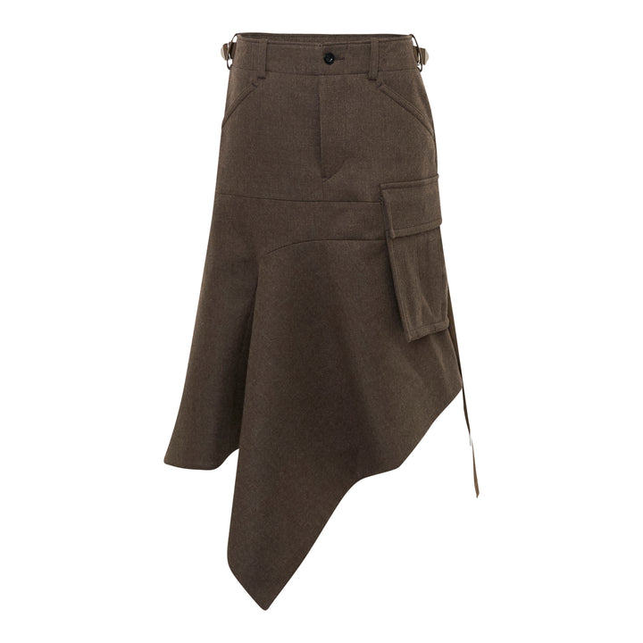 Wool Melton Asymmetric Cargo Skirt