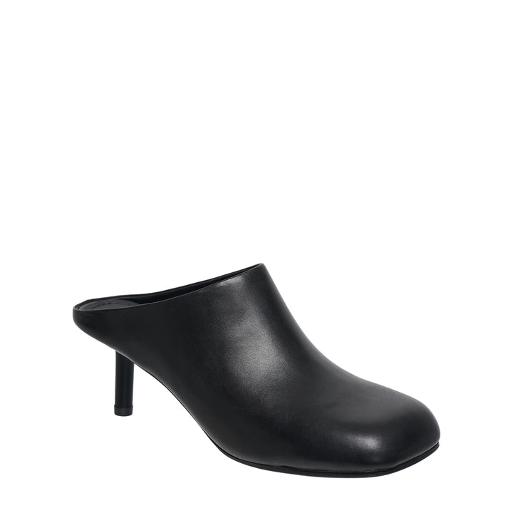 Black Leather Heeled Mules
