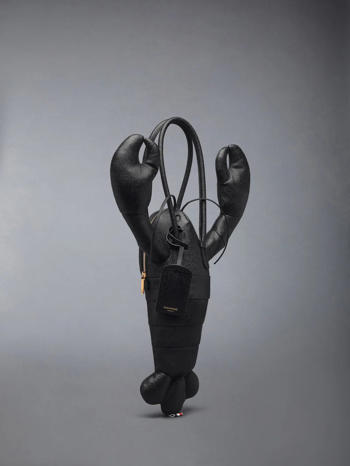 Thom Browne black pebble-grain leather lobster-shaped tote bag with raised claws, rolled handles and a luggage tag - view 2