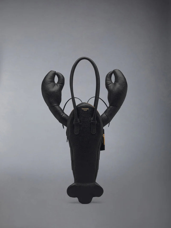 Thom Browne black pebble-grain leather lobster-shaped tote bag with raised claws, rolled handles and a luggage tag - view 3