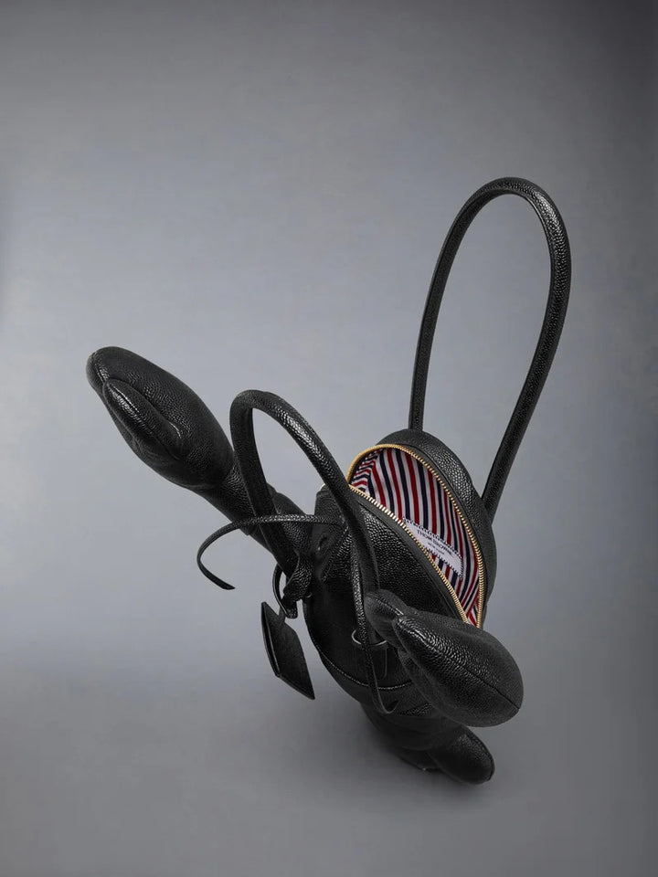 Thom Browne black pebble-grain leather lobster-shaped tote bag with raised claws, rolled handles and a luggage tag - view 4