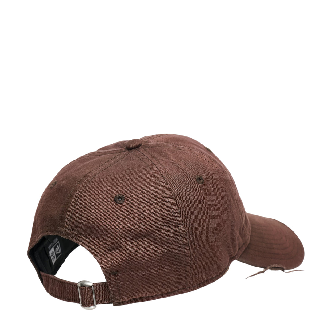 Y's Logo Vintage Wash Cap in brown with embroidered Y's logo on the front panel and distressed brim detailing, M/L size tag attached - view 3