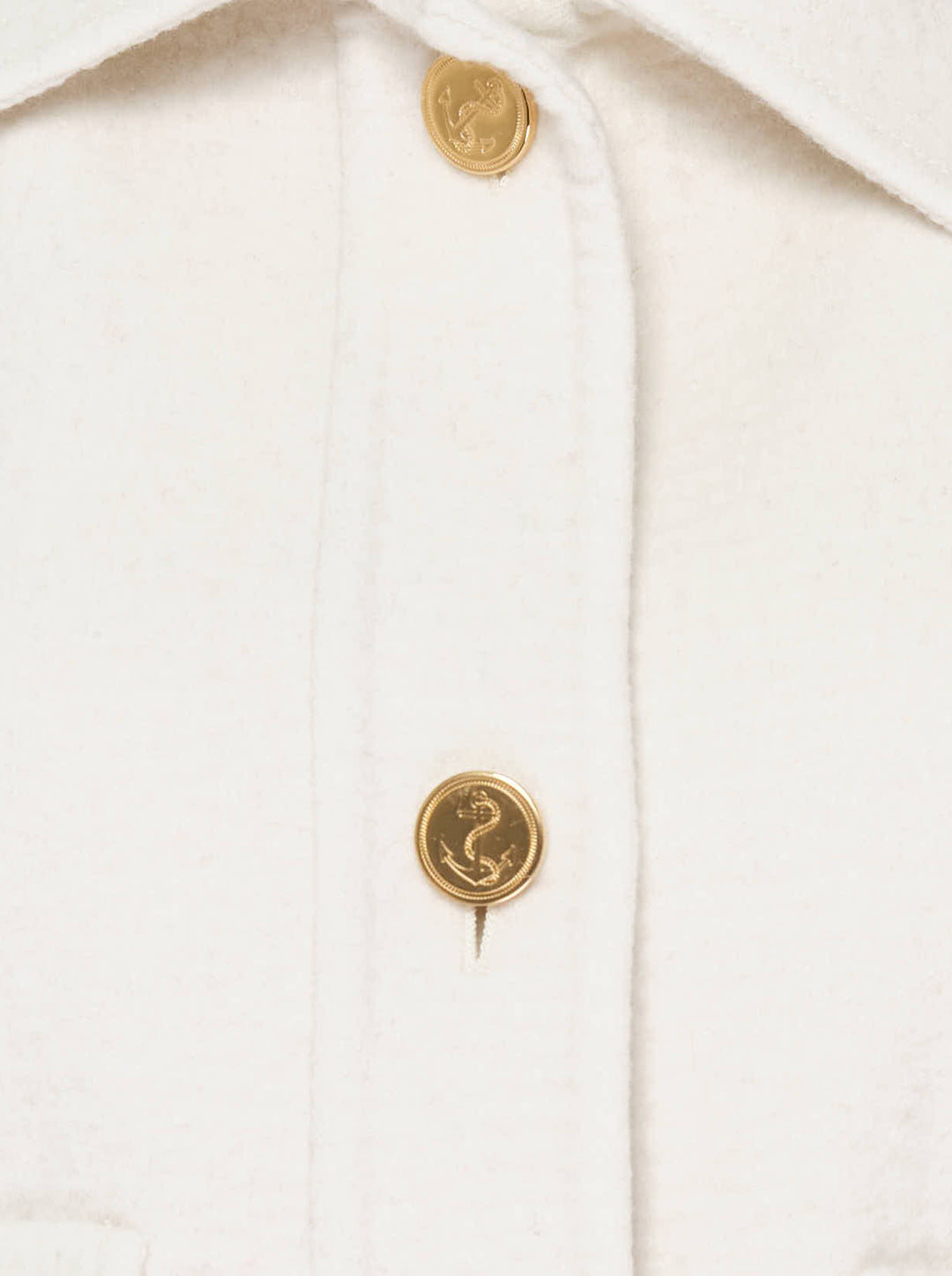 Thom Browne cream cropped blouson jacket in textured bouclé with gold-tone buttons, flap patch pockets and a red, white and blue striped lining at the collar - view 3